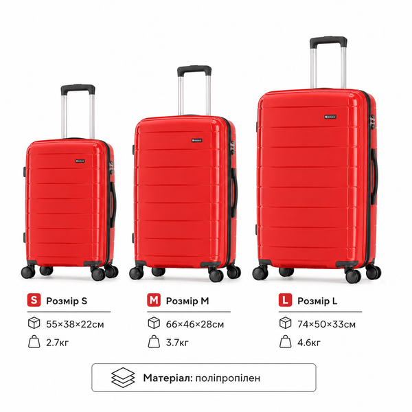 Набір валіз Snowball 20303 3в1 червоний (20303-3-Red) 20303-3-Red фото