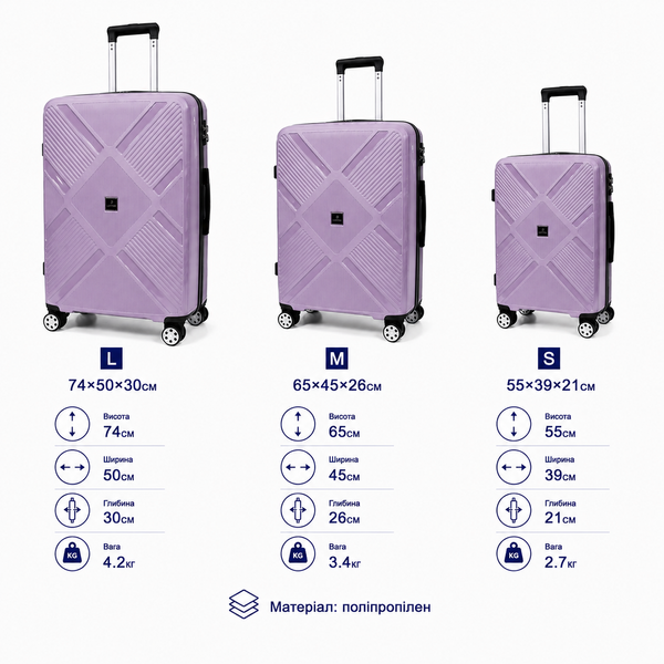 Набір валіз Madisson 53103 3в1 фіолетовий (53103-3-Purple) 53103-3-Purple фото